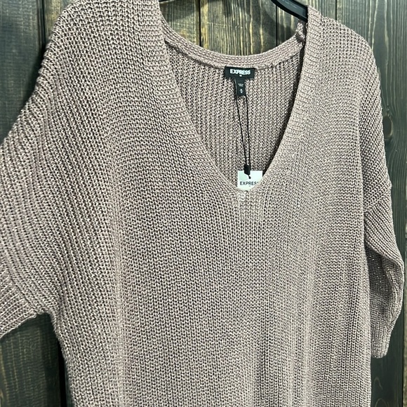 NWT Express Knit Top M Rose Gold Sparkly Glitter Metallic Tunic Length Relaxed - Picture 6 of 12